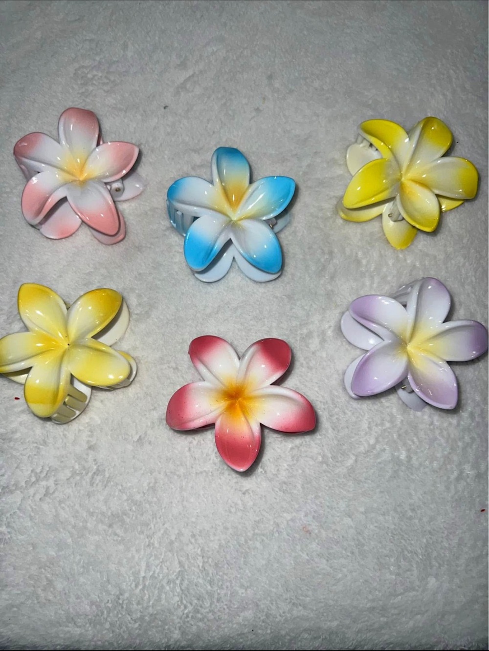 Assorted Plumeria Flower Hair Clips - Pink Blue Yellow Purple $10 each